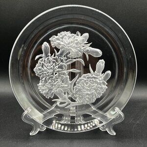 Vintage Hoya Crystal Flower of the Month May Plate 8.25 in T. Yamamoto Signed